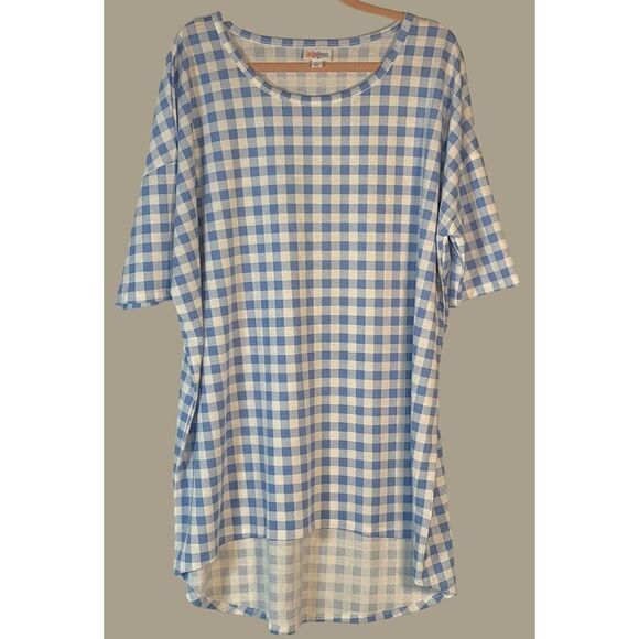Lularoe Blue & White Gingham Checkered High-low Tunic Top Size Large - Picture 1 of 4